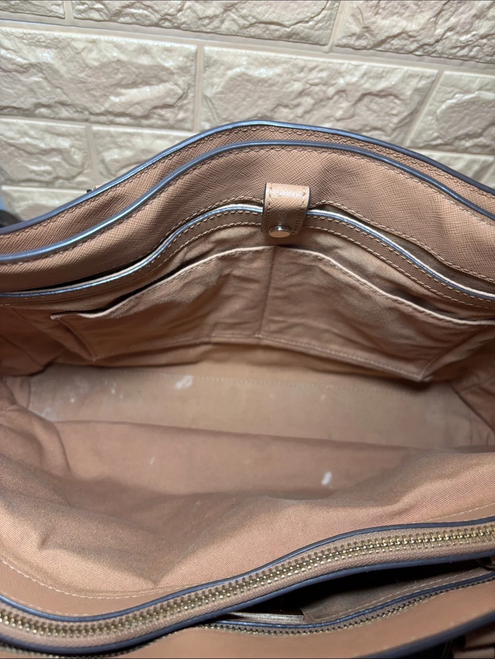 Tory Burch Tan Saffiano Leather Tote with Gold Logo 14.5”x11”x5.5”